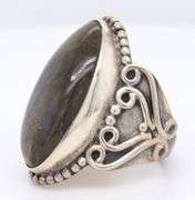Art Deco 925 Sterling Silver Jasper Ring