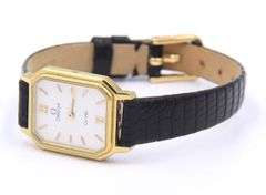 Omega De Ville Quartz Black Leather Strap Ladies Watch