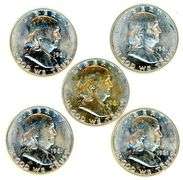 5 BU Franklin Half Dollars from 1961-D