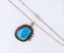 Vintage 925 Sterling Silver Turquoise Pendant on Chain