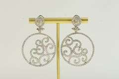 18K White Gold 3.50 Ctw Pave Diamond Ornate Swirl Medallion Earrings