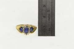 10K Yellow Gold Syn. Marquise Sapphire Diamond Halo Statement Ring