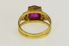 18K Yellow Gold Oval Syn. Ruby CZ Cluster Accent Vintage Ring