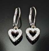 Dangling Heart 18K White Gold Diamond Earrings