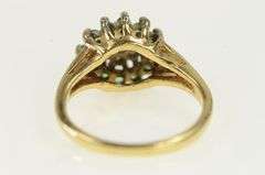 14K Yellow Gold Retro Natural Emerald Diamond Cluster Cocktail Ring