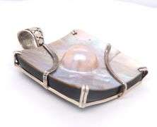 Vintage 925 Sterling Silver Square Pearl Pendant