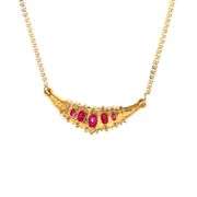 14K Yellow Gold Natural Oval Ruby Diamond Halo Chain Necklace