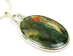 Beautiful Moss Agate Sterling Pendant & Chain