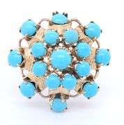 Charming Yellow Gold Turquoise Cluster Cocktail Ring