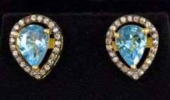 Precious 3.80CTW Blue Topaz & 0.40CTW Diamond Earrings in Gold Plated Sterling Silver