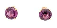 14K Yellow Gold Round Syn. Alexandrite Vintage Screw Back Earrings