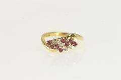 14K Yellow Gold Diamond Ruby Wavy Band Vintage Statement Ring