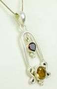 Large Sterling Garnet & Citrine Pendant & Chain