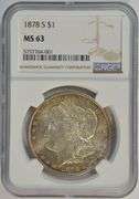Very Choice BU 1878-S Morgan Silver Dollar. NGC MS63
