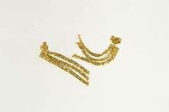 14K Yellow Gold Braided Woven Chain Dangle Fringe Tassel Earrings