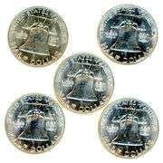 5 BU Franklin Half Dollars from 1961-D