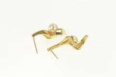 14K Yellow Gold Pearl Diamond Accent Swirl Drop Vintage Earrings