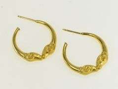 18K Yellow Gold Aries Zodiac Sign Ram Ornate Vintage Hoop Earrings