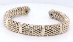 925 Sterling Silver Lagos Caviar Blue Topaz Cuff Bangle