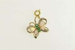 10K Yellow Gold Ornate Syn. Emerald & Opal Butterfly Charm/Pendant