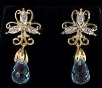 Magical Blue Topaz and Diamond Stud Earrings In Yellow Gold