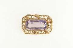 14K Yellow Gold 1940's Amethyst Ornate Scroll Vine Filigree Pin/Brooch