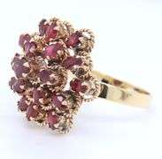 Attractive Yellow Gold Ruby Cluster Cocktail Ring