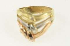 14K Yellow Gold Tri Tone Diamond Knot Wavy Layered Band Ring