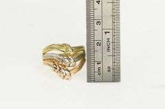 14K Yellow Gold Tri Tone Diamond Knot Wavy Layered Band Ring