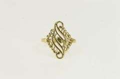 14K Yellow Gold Ornate Scroll Filigree Vintage Statement Ring
