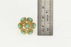 14K Yellow Gold Turquoise Ornate Vintage Floral Cocktail Ring
