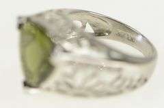 14K White Gold Trillion Tsavorite Ornate Floral Cocktail Ring