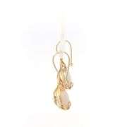 14K Yellow Gold Pearl Ornate Paisley Dangle Hook Statement Earrings