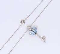 Vintage 925 Sterling Silver Blue Cubic Zirconia Key Pendant on Chain Necklace