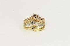 14K Yellow Gold Tri Tone Diamond Knot Wavy Layered Band Ring
