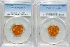 Superb Gem BU 1954D & 1954S Mint Lincoln Cents Both PCGS MS 66 Red!
