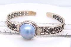 Set of Vintage 925 Sterling Silver Grey Pearl Bangle and Ring