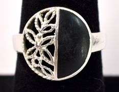 Black Onyx Flower Ring In Sterling Silver
