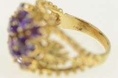 14K Yellow Gold Ornate Retro Amethyst Statement Cluster Ring