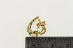 14K Yellow Gold Diamond Cut Heart Bow Ribbon Love Pendant
