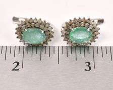 Amazing 3.10CTW Natural Emerald & 1.25CTW Diamond Earrings in Sterling Silver