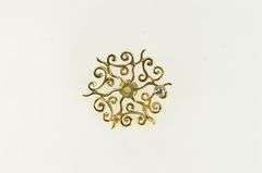 18K Yellow Gold Ornate Opal Swirl Vintage Filigree Pendant