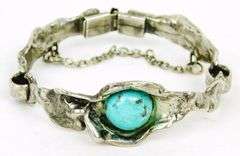 Superb Brutalist Sterling Turquoise Bracelet