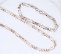 Set of Vintage Italian 925 Sterling Silver Figaro Necklace and Bracelet