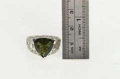 14K White Gold Trillion Tsavorite Ornate Floral Cocktail Ring