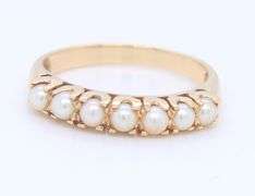 Gorgeous  Yellow Gold Seven Pearl Stacking Band
