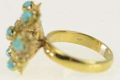 14K Yellow Gold Turquoise Ornate Vintage Floral Cocktail Ring