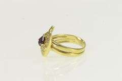 14K Yellow Gold Pear Ruby Pave Diamond Snake Serpent Ring