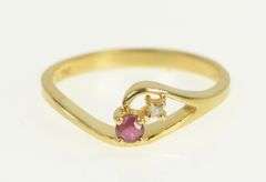 10K Yellow Gold Ruby Diamond Accent Vintage Wavy Ring