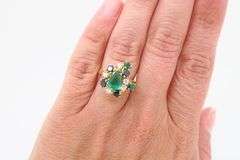 Emerald, Sapphire, and Diamond Cocktail ring in 18k Yellow Gold